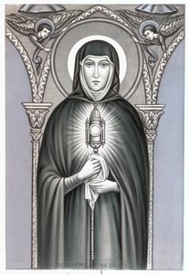 Edustus Saint Clairesta (Chiara) Assisilaista (n. 1192-1253), Clares Pious -kuvan uskonnollisen järjestön perustaja. 1900-luvun yksityiskokoelman debyytti tekijältä Anonymous Anonymous
