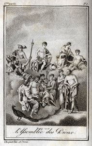 Edustus Assembly of the Godsista Olympus-vuorella tai 12 olympialaista. Kaiverrus vuodelta 1819 Charles Albert Demoustier