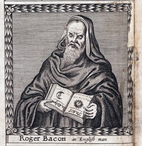 Roger Bacon (1214-1294), lempinimeltään tohtori Mirabilis (ihailtava tohtori) - Nimetön teos, kaiverrus tekijältä Anonymous Anonymous