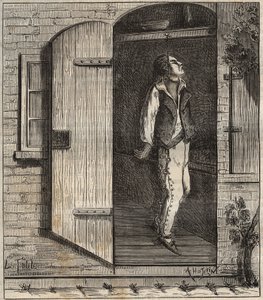 Itsemurha Rochefortin vankilassa vuonna 1840. Kaiverrus kirjaan "Vankiloiden historia niiden luomisesta nykypäivään" (1877), Pierre Zaccone (1817-1895) (Colonia Penale - Rangaistussiirtokunta). Yksityinen kokoelma. tekijältä Anonymous Anonymous