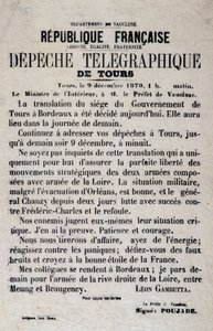 Léon Gambettan lennätysuutiset Toursista 12.9.1870. tekijältä Anonymous Anonymous