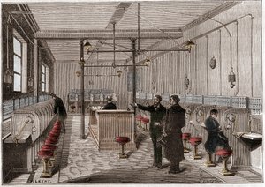 Edison Gower-Bell -tietoliikennejärjestelmän mukaan rakennettu puhelinkeskus - ensimmäinen keskuspuhelin Pariisissa vuonna 1879 - amerikkalaisen Frederick Gowerin järjestelmä - kaiverrus "" La nature"" de 1880 tekijältä Anonymous Anonymous