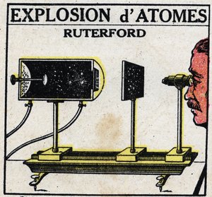 Atomi ja tiede: Atomien räjähdys, Ernest Rutherford (1871-1937). Anonyymi kuvitus vuodelta 1925. Yksityiskokoelma. tekijältä Anonymous Anonymous