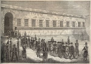 Rochefortin vankila 1800-luvulla. Pierre Zacconen (1817-1895) (1817-1895) (Colonia Penale - Penal Colony) kaiverrus kirjaan ”Vangoitujen historia heidän luomisestaan ​​nykypäivään” (1877). Yksityinen kokoelma. tekijältä Anonymous Anonymous