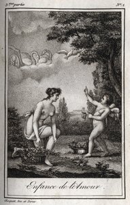 Rakkauden lapsuus. Kaiverrus vuodelta 1819 Charles Albert Demoustier