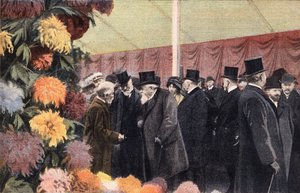 Krysanteemajuhlat: virallinen krysanteeminäyttely. Kaiverrus. Yksi sanomalehdestä "" Le petit parisien"" 20.11.1910. Yksityinen kokoelma. tekijältä Anonymous Anonymous