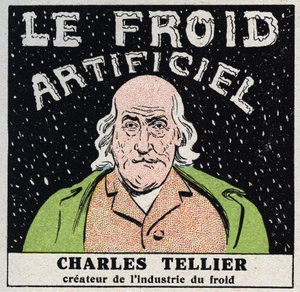 Kylmäteollisuus: Charles Tellierin (1828-1913) keksimä keinotekoinen kylmä. Anonyymi kuvitus vuodelta 1925. Yksityiskokoelma. tekijältä Anonymous Anonymous