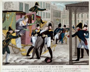 Charles Ferdinand de Bourbon, Berryn herttua (1778-1820) kuoli 13.2.1820 kuninkaallisen musiikkiakatemian uloskäynnissä Kuningas Ludvig XVIII:n veljenpoika murhattiin oopperassa republikaani Louvelin toimesta, joka halusi sulkea toimintansa. kuninkaallinen tekijältä Anonymous Anonymous