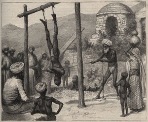Fakiiri Intiassa - Fakiirit (Faquir) Intiassa - ripustettiin jaloista puutankoon - kaiverrus vuodelta 1892 "Journal des voyages" -kirjaan. tekijältä Anonymous Anonymous