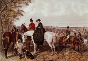 Ketun metsästys, kohtaaminen Cavalier kiipeää Amazoniin. Nimetön 1800-luvun litografia. Yksityinen kokoelma tekijältä Anonymous Anonymous