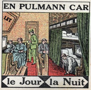 Rautatiet: Pullman-vaunun sisällä. Anonyymi kuvitus vuodelta 1925. Yksityiskokoelma. tekijältä Anonymous Anonymous