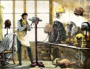 Miesten kampaajan catoganin peruukkia muotoileva peruukki. Kaiverrus peilinäytöksistä, kirjeistä, lääkkeistä jne. Taide”” 1821-1823 Yksityinen kokoelma tekijältä Anonymous Anonymous