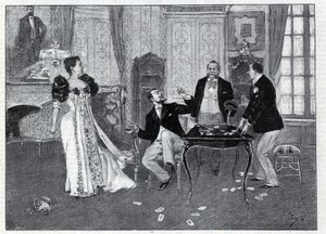 Teatteriesitys: "" The Systeme Ribadier", Georges Feydeaun (1862-1921) ja Maurice Hennequinin (1863-1926) vaudeville Theater du Palais-Royalissa Pariisissa. Kaiverrus "Le monde illustree"" vuodelta 1892. Yksityinen kokoelma. tekijältä Anonymous Anonymous