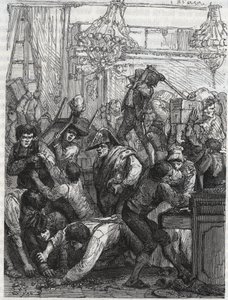 Huonekalusuojan varkaus (nykyinen Hotel de la Marine, Place de la Concorde) - Paul Mietten tilaaman bändin varkaus viikolla 11.-17.9.1792 Diamondsin osasta Hotel du Garde-Meublessa. de la Couronne, Pariisi, jossa t tekijältä Anonymous Anonymous