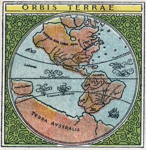 Aika: orbis terrae. Maapallo Ecuadorin ja tropiikin kanssa. Nimetön kuvitus vuodelta 1925. Yksityinen kokoelma. tekijältä Anonymous Anonymous