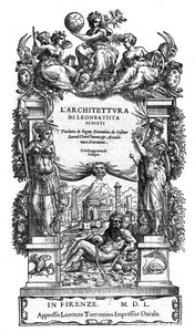 Nimisivu "" Leon Battista (Leon Battista) Albertin arkkitehtuuri: Cosimo Bartolin käännös firenzeläiselle kielelle "" de 1550. (De Architectura) (arkkitehtuuri) tekijältä Anonymous Anonymous