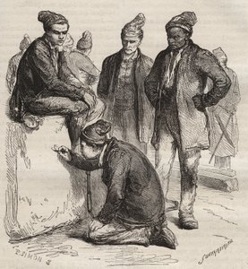 Galleriatyypit Brest Bagnen 1800-luvulta. Pierre Zacconen (1817-1895) (1817-1895) (Colonia Penale - Penal Colony) kaiverrus kirjaan ”Vangoitujen historia heidän luomisestaan ​​nykypäivään” (1877). Yksityinen kokoelma. tekijältä Anonymous Anonymous