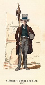 Rotanmyrkkymyyjä Pariisissa vuonna 1845, kaiverrus, yksityinen kokoelma - Rottamyrkyn myyjä Pariisissa tekijältä Anonymous Anonymous
