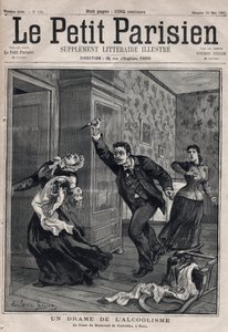 Erilaisia ​​faktoja: alkoholismin draama - Le Crime du Boulevard de Courcelles Pariisissa - Kaiverrus "Le petit Parisien" vuodelta 1891 - Yksityinen kokoelma tekijältä Anonymous Anonymous