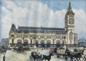 Näkymä Gare de Lyonista Pariisissa vuonna 1902. Kaiverrus "Le Peute Parisien" tekijältä Anonymous Anonymous