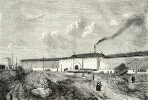 Näkymä vankilana Mazas Boulevard Diderot tunnetusta soluarestitalosta Pariisissa 1800-luvulla, kaiverrus, yksityinen kokoelma tekijältä Anonymous Anonymous