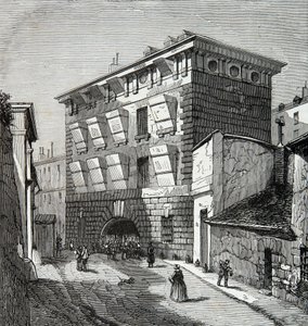 Näkymä entisestä La Forcen vankilasta, rue du roi de Sicilysta Pariisissa 1800-luvulla, Kaiverrus, Yksityinen kokoelma tekijältä Anonymous Anonymous
