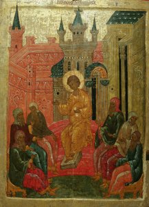Prepolowenie Kristus lääkäreiden joukossa, 1400-luku tekijältä Anonymous Russian icon painter
