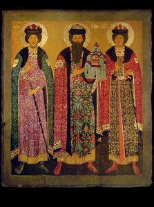 Pyhä Vsevolod Mstislavitš, Pihkovan ruhtinas pyhien Boriksen ja Glebin kanssa, 1700-luvun alku. tekijältä Anonymous Russian icon painter