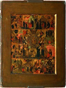 Neitsyt Akatistien kirkkaus Hymni kaikkein pyhimmälle Theotokosille, 1700-luvun alku. tekijältä Anonymous Russian icon painter