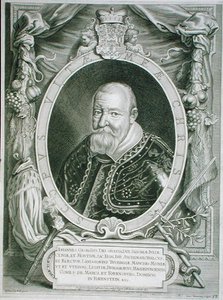 John George I (1585-1656) Saksin vaaliruhtinas, "Portraits des Hommes Illustres" -teoksesta, kaivertanut Coenrad Waumans, julkaistu 1706 (kaiverrus)