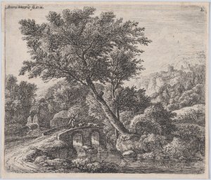 Paimen pienellä sillalla, 1600-luku. tekijältä Anthonie Waterloo