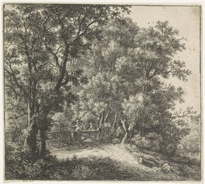 Kaksi hahmoa aidan vieressä Forest Views, sarja A (sarjan nimi) tekijältä Anthonie Waterloo