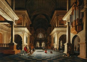 Kirkon sisustus tyylikkäillä hahmoilla, 1632. tekijältä Anthonie de Lorme