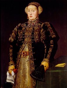Katariina Kastilialaisesta (1507-1578), portugalilaisen Johannes III:n vaimo muotokuva Antonio Moron (1517-1575) maalaus (ec.hol.) 1500-luvun Madrid, Pradon museo