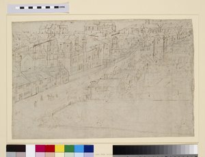 Borough High Street St. Mary Overyn kanssa, elokuvasta The Panorama of London, n. 1544 (kynä ja muste ja kynä paperilla) tekijältä Anthonis van den Wyngaerde