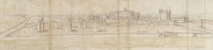 Hampton Court Palace pohjoisesta (kynä ja ruskea muste ja akvarelli mustalla liidulla) tekijältä Anthonis van den Wyngaerde