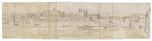 Hampton Court Palace pohjoisesta (kynä ja ruskea muste ja akvarelli mustalla liidulla) tekijältä Anthonis van den Wyngaerde