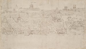 Lontoon panoraama Southwarkista nähtynä: Billingsgate Tower Wharfiin, 1554 tekijältä Anthonis van den Wyngaerde