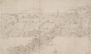 Lontoon panoraama Southwarkista nähtynä: London Bridge, 1554 tekijältä Anthonis van den Wyngaerde