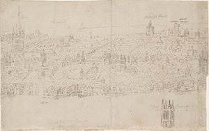Lontoon panoraama Southwarkista nähtynä: St Paulin katedraali, 1554