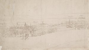 Lontoon panoraama Southwarkista nähtynä: Westminster, 1554