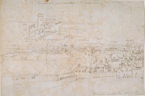 Tutkimusarkki Hampton Courtin palatseista, Richmondista ja ympäröivästä maaseudusta, 1560-luku. tekijältä Anthonis van den Wyngaerde