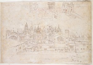 Studies of Palace of Oatlands ja Hampton Court, n. 1544 (kynä ja muste paperille) tekijältä Anthonis van den Wyngaerde