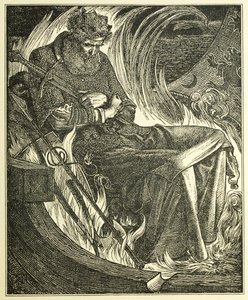 Kuningas Warwulfin kuolema, pubi. 1915 (kaiverrus) tekijältä Anthony Frederick Augustus Sandys