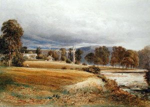 Bolton Abbey River Wharfesta, South View, n. 1825 (akvarelli paperille) tekijältä Anthony Vandyke Copley Fielding