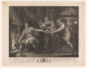 Manius Curius Dentatus kieltäytyy samnilaisten lahjoista Marcus Curius Dentatus hylkää samnilaisten lahjukset (otsikko esineessä) 1700-luvun maalauksia Devonshiren kokoelmasta (sarjan nimi)