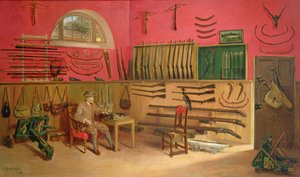 Sir Ralph Payne Gallwey asehuoneessaan Thirkleby Hallissa, Yorkshire, 1914. tekijältä Anthony de Bru