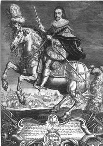 George Villiersin (1592-1628) Buckinghamin 1. herttuan ratsastusmuotokuva, kaiverrus Willem de Passen (1598-1637) 1625 (kaiverrus)