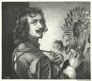 Flanderin barokkitaiteilija Anthony Van Dyckin omakuva (kaiverrus) tekijältä Anthony van (after) Dyck
