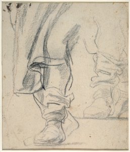 Miehen saappaat jalat ja alaspäin laskeutuva viitta (musta ja punainen liitu paperille) tekijältä Anthony van Dyck